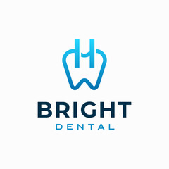 Letter H Dental Clinic Logo Tooth abstract design vector template Linear style. Dentist stomatology medical doctor Logotype concept icon