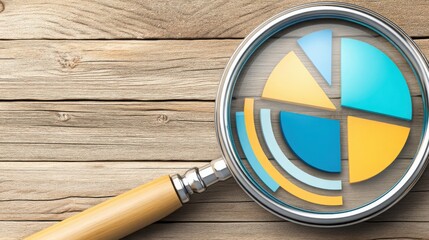 Magnified clipboard transforming into stacked charts illustrating data analysis and visualization for effective decision making