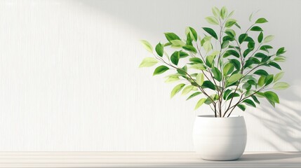 White vase with a green plant in it