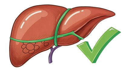 PNG A healthy liver with a check mark, illustrating the concepts of wellness, good health, and medical.