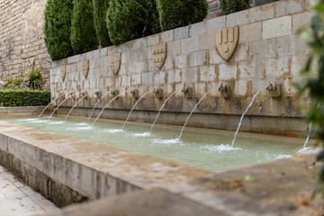 Perspective view of vintage fountains