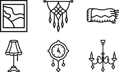 Minimalist Home Decor Line Icons for Interior Design and Decoration Projects