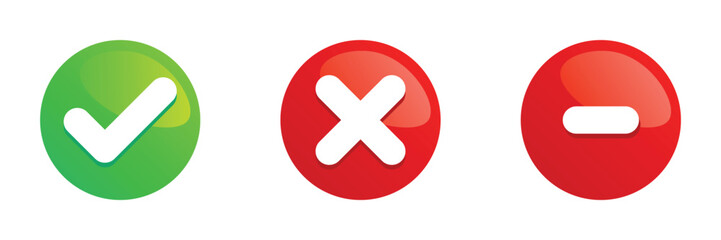 Obraz premium check mark cross minus icon set for approval error cancel button web ui design