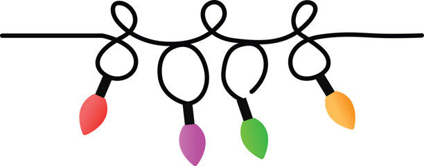 Colorful Christmas garland with glowing string lights, festive holiday vector illustration.