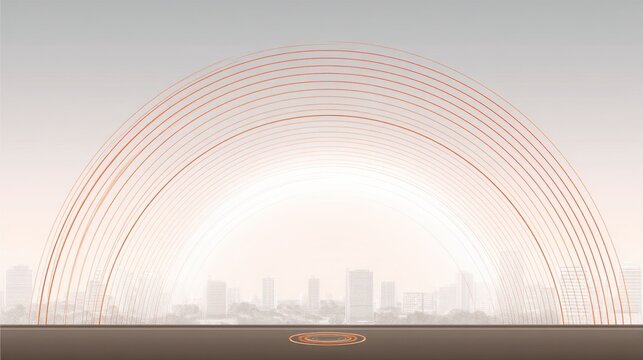 Urban cityscape showcasing a large arch structure as a landmark signifying architectural excellence and design