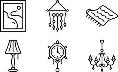 Minimalist Home Decor Line Icons for Interior Design and Decoration Projects