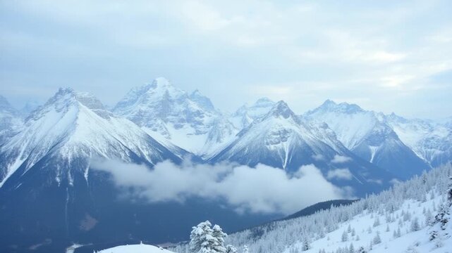 Mountain beautiful nature veiled in snow and clouds offers serene escape Revel in mountain nature's rugged slopes pristine north beauty. Mountain nature's allure primal call to explorers.