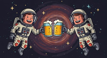 Astronauts drinking beer in space