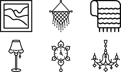 Minimalist Home Decor Line Icons for Interior Design and Decoration Projects