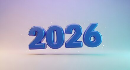 Happy New Year 2026 gold 3d text illustration, a festive holiday calendar icon and a business percent sale symbol