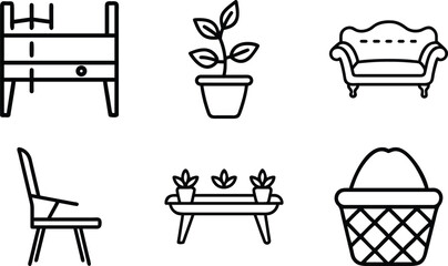 Minimalist Home Decor Line Icons for Interior Design and Decoration Projects