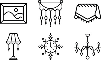 Minimalist Home Decor Line Icons for Interior Design and Decoration Projects