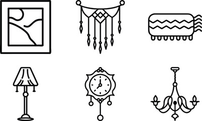 Minimalist Home Decor Line Icons for Interior Design and Decoration Projects