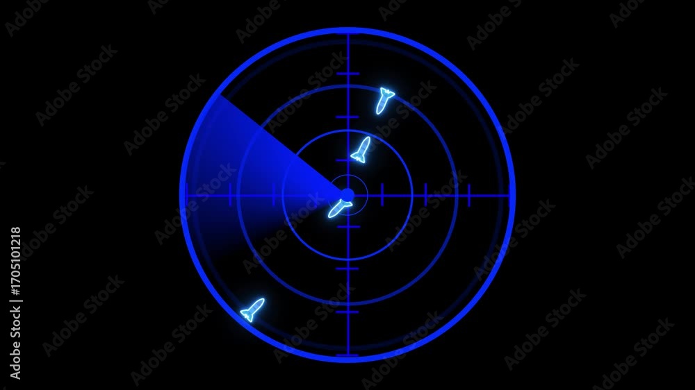 Leinwandbilder animated radar screen detecting multiple aircraft or missiles against a black background. stealth ra
