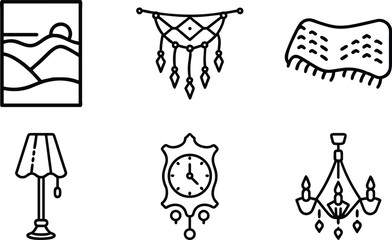 Minimalist Home Decor Line Icons for Interior Design and Decoration Projects