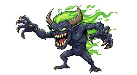 Obraz premium A dark fantasy vector illustration of a corruptor creature with shadowy aura, glowing red eyes, and twisted features, centered on a clean white background, halloween theme 