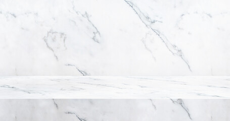 3D luxury marble table studio background textured for product display with copy space for display of content design.Banner for advertise product on website.3d rendering