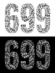 Typography illustration of 699 made from repeating numbers in black and white