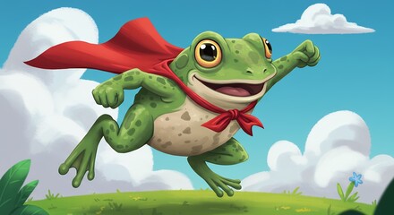 Frog superhero flying