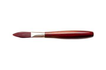 A high-quality, red paintbrush with a wooden handle, isolated on a white background, perfect for artistic projects.