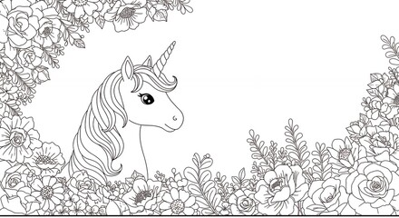 Unicorn drawing floral border