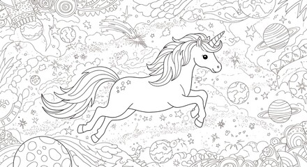 Unicorn in flight with abstract background