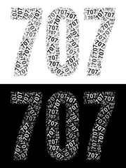 Typography illustration of 707 made from repeating numbers in black and white