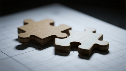 A hyper-realistic macro shot of puzzle pieces clicking together perfectly