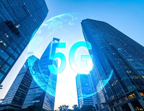 Futuristic 5G network cityscape