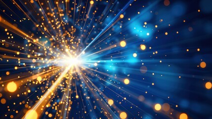 Fototapeta premium Dynamic Abstract Light Burst with Blue and Gold Sparks in Futuristic Style