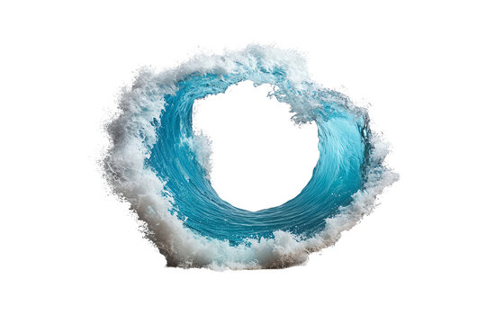 A dynamic wave forming a circular shape against a white background, showcasing the beauty of ocean movement.