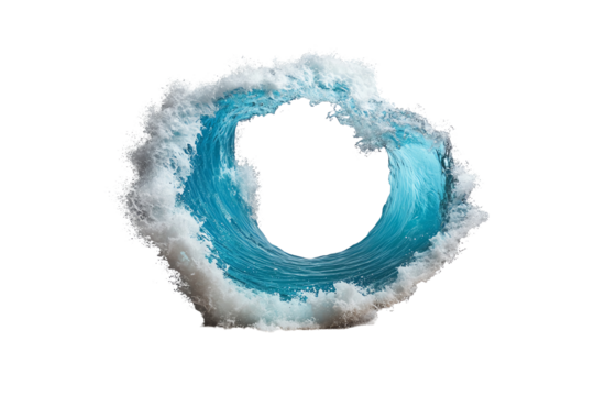 A dynamic wave forming a circular shape against a white background, showcasing the beauty of ocean movement.