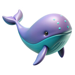 Charming whimsical purple whale floating gracefully in a mysterious deep sea isolated on transparent background