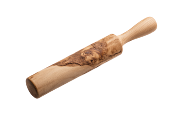A handcrafted wooden rolling pin with unique grain patterns, perfect for baking enthusiasts and kitchen decor.