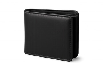 Fototapeta premium Black leather wallet angled, displaying sophisticated design against transparent surface, conveying refined luxury