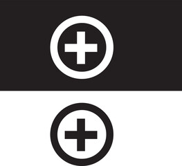 Plus and minus icons in white circles over black and white backgrounds.eps file 