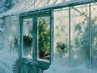 A Look At The Plants Inside A Frosty Winter Greenhouse