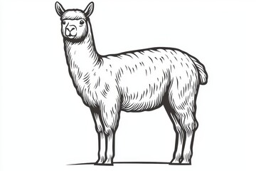 Simple vector line drawing of an alpaca in black and white, with bold outlines and a clean white background.