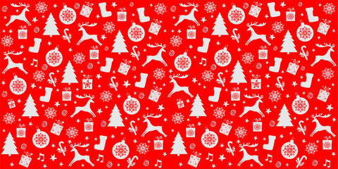 Christmas and New Year seamless pattern. Christmas red holiday background.  Good for textile fabric design, wrapping paper, website wallpapers, textile, wallpaper and apparel. vector illustration