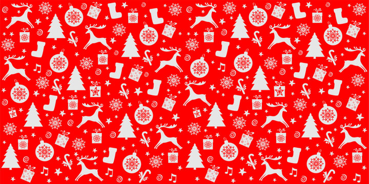 Christmas and New Year seamless pattern. Christmas red holiday background.  Good for textile fabric design, wrapping paper, website wallpapers, textile, wallpaper and apparel. vector illustration