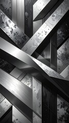Fototapeta premium A striking abstract design featuring intersecting metallic panels in a sophisticated grayscale palette, showcasing a dynamic and modern aesthetic.