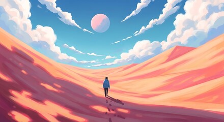 Peaceful Desert Journey Under a Colorful Sky.