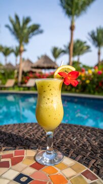 Tropical smoothie by the pool