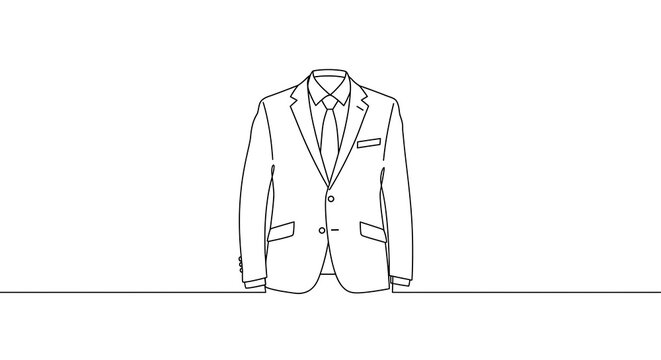 A realistic vector illustration of a classic business suit with blazer, dress shirt, tie, and trousers, centered on a clean white background