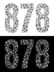 Typography illustration of 878 made from repeating numbers in black and white