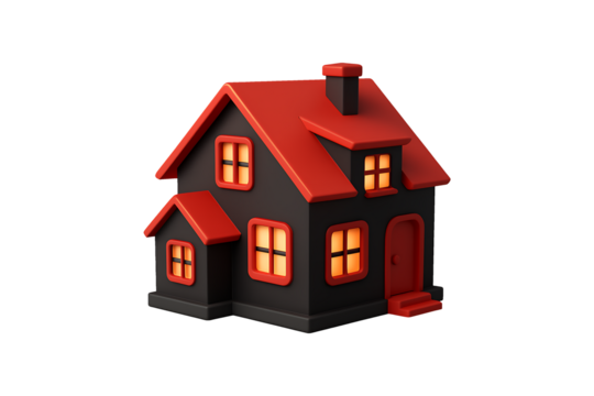 Stylized House Icon Representing Home, Property, and Residential Themes. Isolated on Transparent Background.