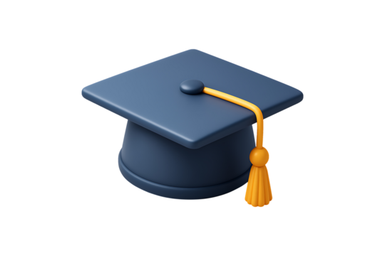 3D blue graduation cap with a golden tassel, Isolated on Transparent Background