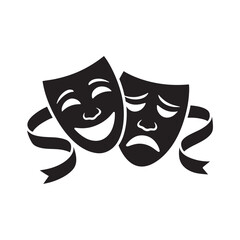 Comedy and Tragedy Masks Vector, Theater Drama Icon Illustration