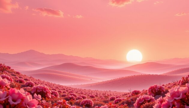 coral pink horizon theme with bright coral fading into pale pink, subtle coral horizon gradient, tiny golden sparkles, wide dreamy panorama, peaceful and radiant