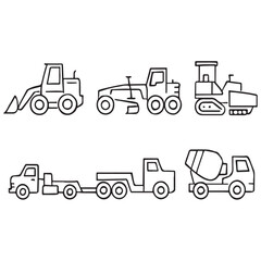 Construction vehicle line icon set vector